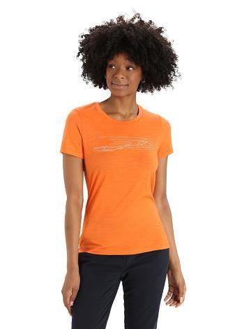 Dámské Tričko Icebreaker Merino Tech Lite II Krátké Sleeve Ski Stripes Oranžové | CZ 1354FDNM